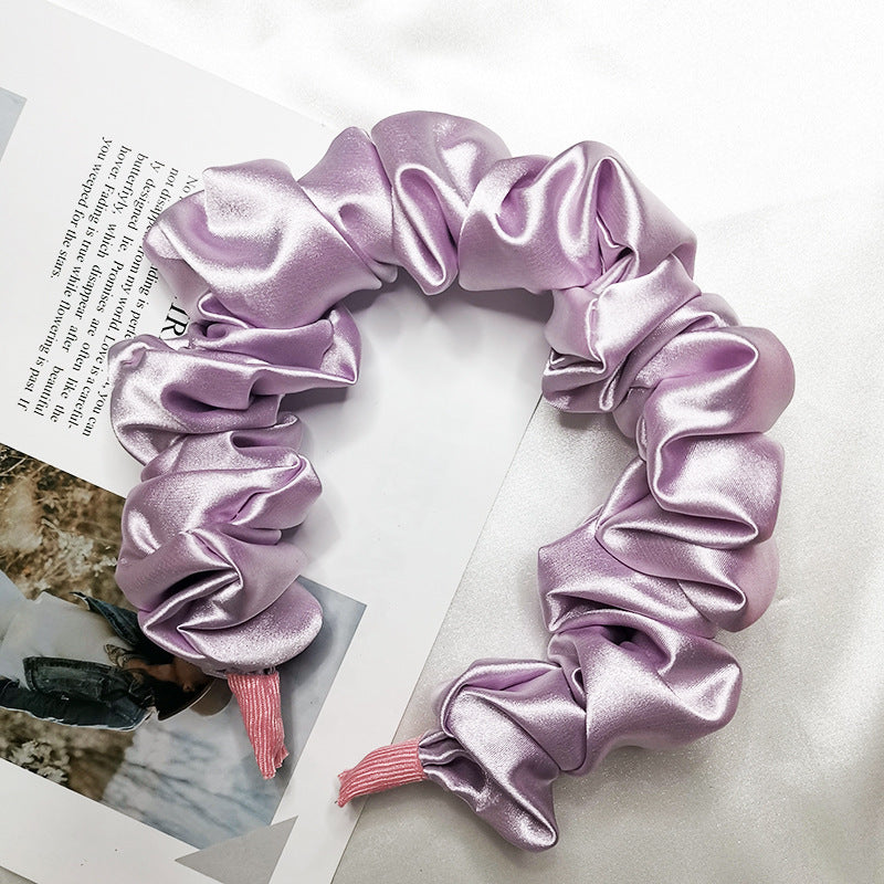 Imitation Silk Pure Color Bubble Folds Fine Hair Hoop All-Match Hair Accessories Purple Large Intestine Knotted Face Wash Hair With Headdress