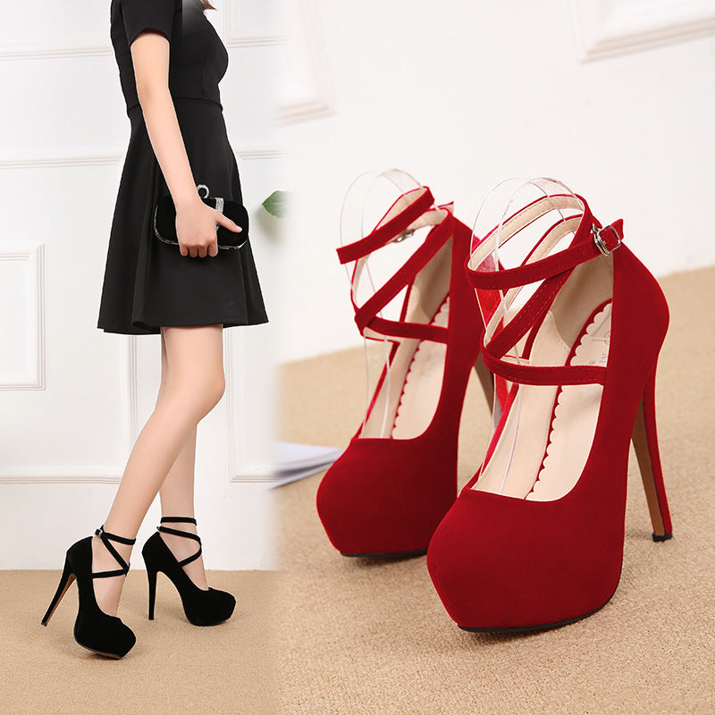 Cross strap high heels