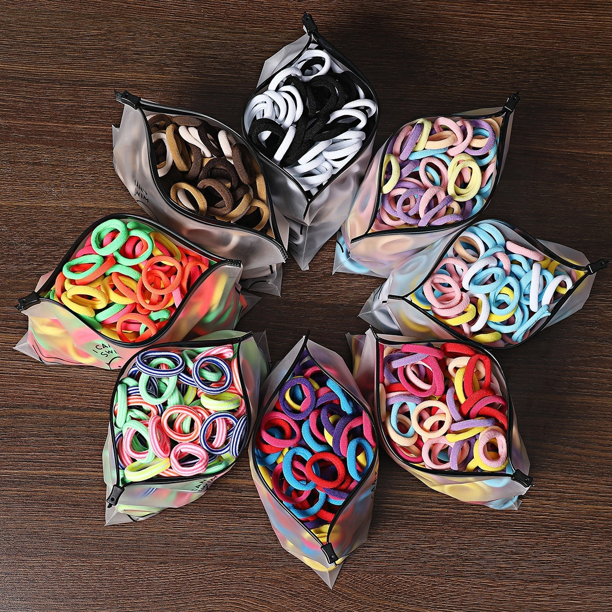100 Bags Seamless Children's Towel Ring Braids Do Not Hurt Hair Candy Color Small Hair Ring High Elastic Rubber Band
